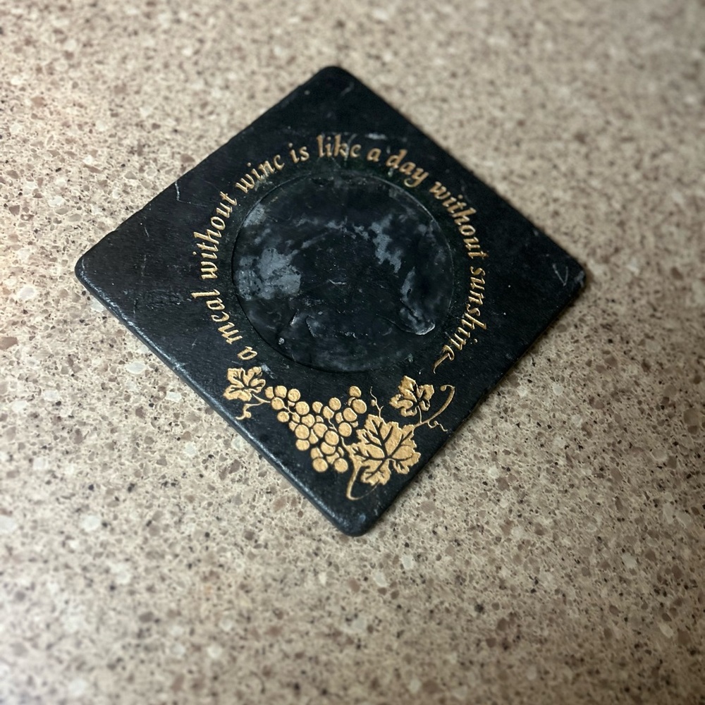 STONE WINE COASTER | saying: a meal without wine is like a day with no sunshine